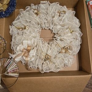 Elegant Cream and Gold Holiday Wreath